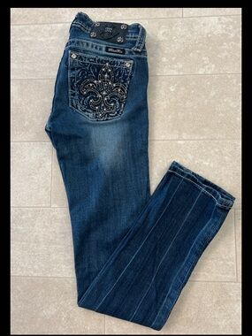 Miss Me Girls Skinny Jeans Size 12 Bling 29” Inseam Rhinestone Embellished CUTE